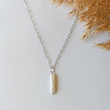 Кулон Перли барочні (трубочка) на ланцюжку Xuping Jewelry родій, d-25мм + - L-44см OMG-SH-436 фото